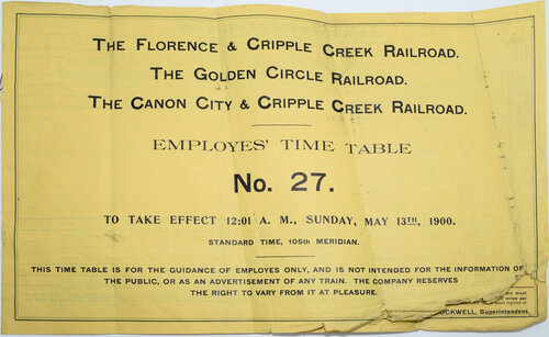 FLORENCE & CRIPPLE CREEK EMPLOYES TIME TABLE