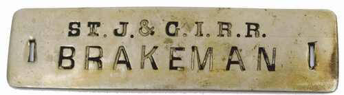 ST J & G I RR BRAKEMAN BADGE