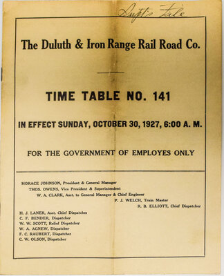 DULUTH & IRON RANGE EMPLOYEE TIMETABLE