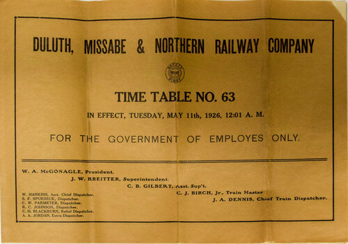 DULUTH MISSABE & NORTHERN EMPLOYEE TIMETABLE