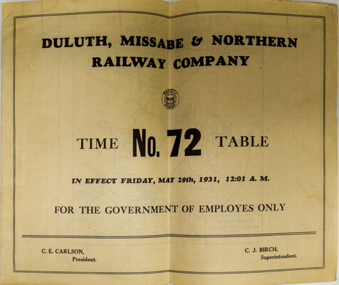 DULUTH MISSABE & NORTHERN EMPLOYEE TIMETABLE