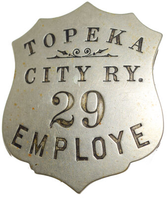 TOPEKA CITY RY 29 EMPLOYEE BADGE