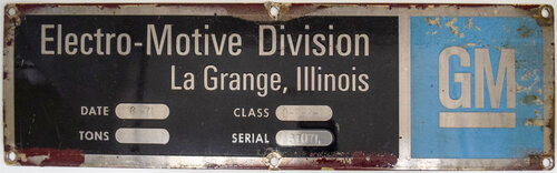 DM&IR GM/EMD BUILDER’S PLATE