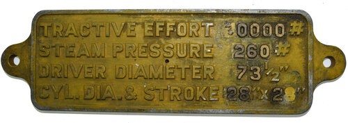 LOCOMOTIVE DATA PLATE