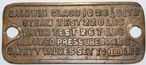 BALDWIN STEAM TEST PLATE