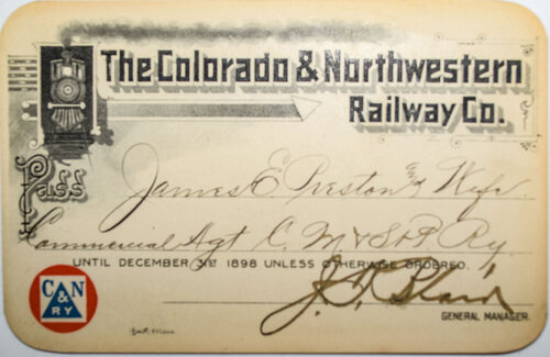 COLORADO & NORTHWESTERN RAILWAY CO. PASS