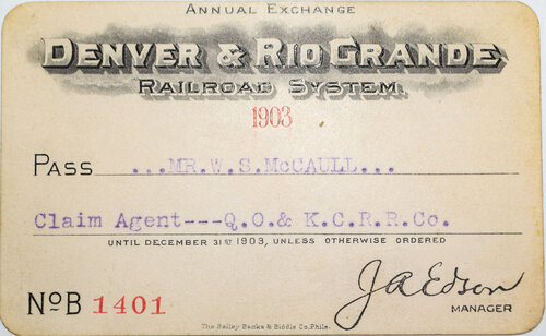 DENVER & RIO GRANDE RAILROAD SYSTEM PASS