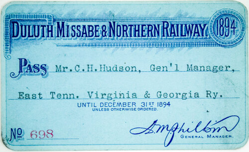 DULUTH MISSABE & NORTHERN RAILWAY PASS