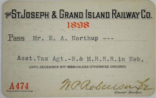 ST JOSEPH & GRAND ISLAND RAILWAY CO PASS