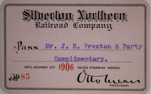 SILVERTON NORTHERN RAILROAD COMPANY PASS