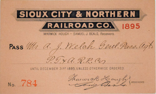 SIOUX CITY & NORTHERN RAILROAD CO PASS