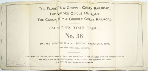 FLORENCE & CRIPPLE CREEK RR/GOLDEN CIRCLE RR/CANON CITY & CRIPPLE CREEK RR TIMETABLE