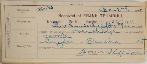 UNION PACIFIC DENVER & GULF RECEIPTS