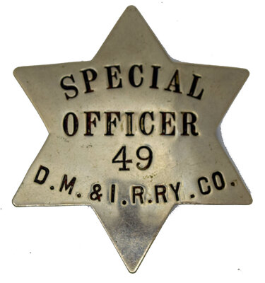 DM&IRY CO SPECIAL OFFICER BADGE