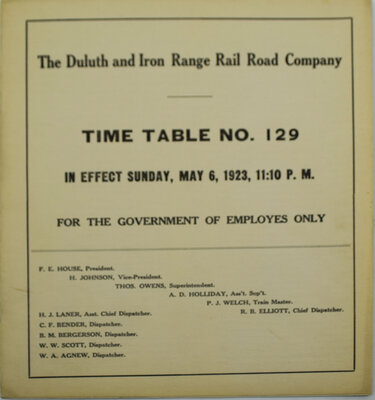 DULUTH & IRON RANGE TIMETABLE