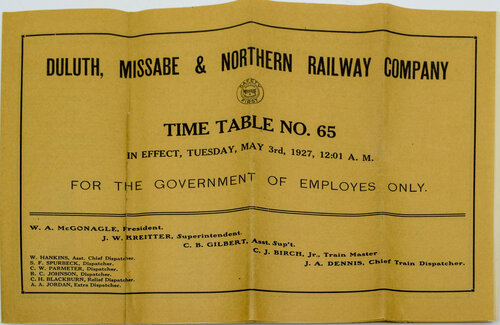 DULUTH MISSABE & NORTHERN TIMETABLE