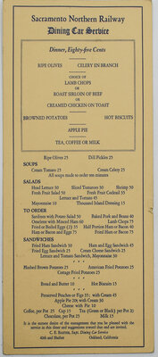 SACRAMENTO NORTHERN RAILWAY MENU