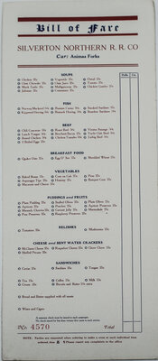 SILVERTON NORTHERN RR CO MENU