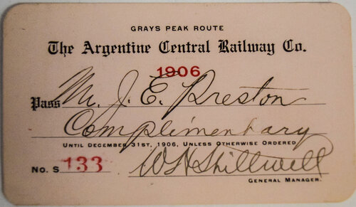 the ARGENTINE CENTRAL RAILWAY CO PASS