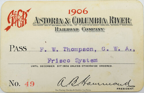 ASTORIA & COLUMBIA RIVER RAILROAD PASS