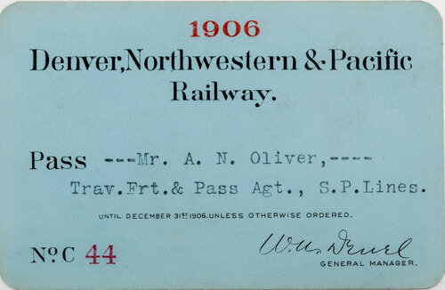 DENVER NORTHWESTERN & PACIFIC RY PASS