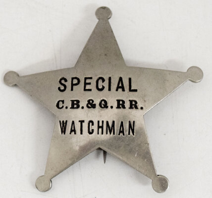 CB&Q SPECIAL WATCHMAN BADGE