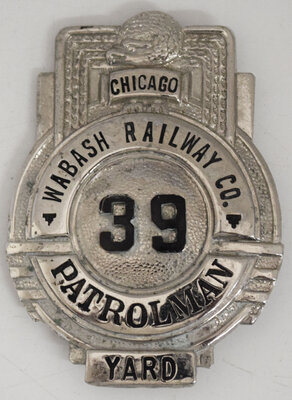 WABASH RAILROAD YARD PATROLMAN BADGE #39