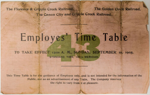 FLORENCE & CRIPPLE CREEK TIMETABLE