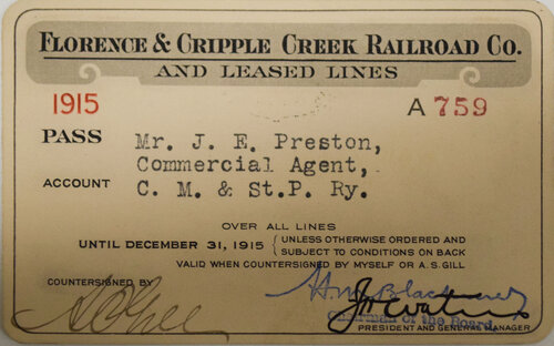 FLORENCE & CRIPPLE CREEK RR CO PASS