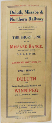 DULUTH MISSABE & NORTHERN TIMETABLE