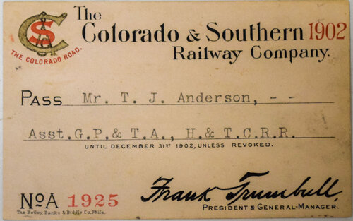 COLORADO & SOUTHERN RAILWAY PASS