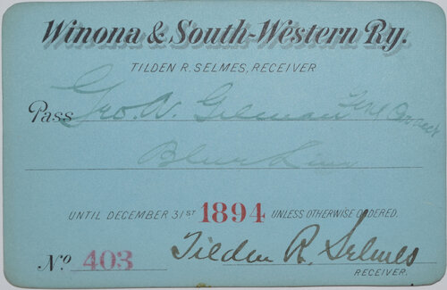 WINONA & SOUTH-WESTERN RY PASS