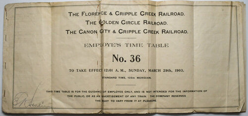 FLORENCE & CRIPPLE CREEK TIMETABLE