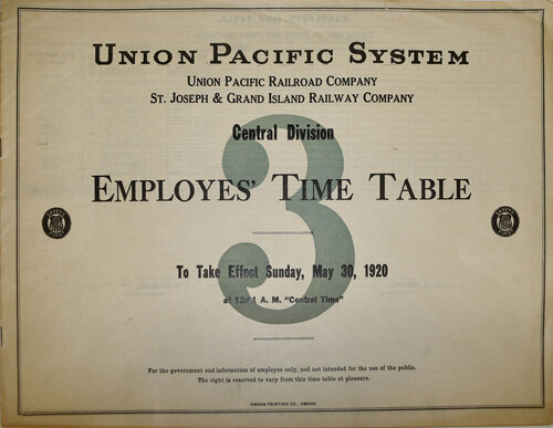 UNION PACIFIC TIMETABLE
