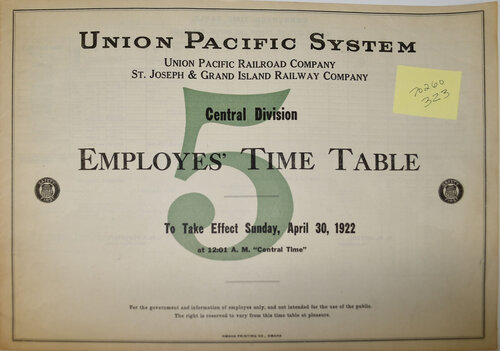 UNION PACIFIC TIMETABLE