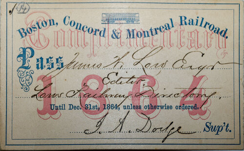 BOSTON CONCORD & MONTREAL RAILROAD PASS