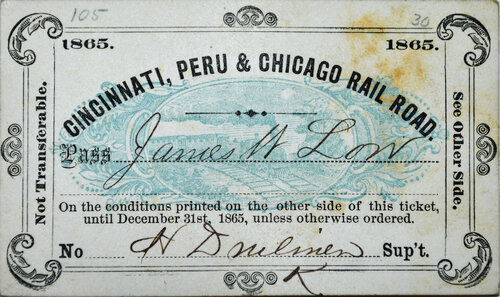CINCINNATI PERU & CHICAGO RAILROAD PASS