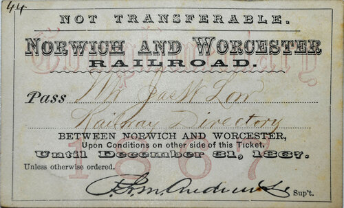 NORWICH & WORCESTER RAILROAD PASS
