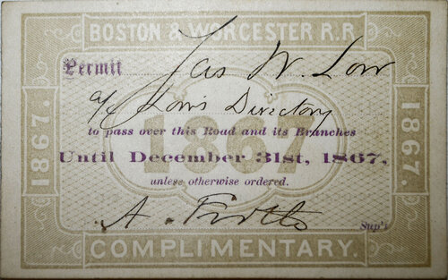 BOSTON & WORCESTER RR PASS  
