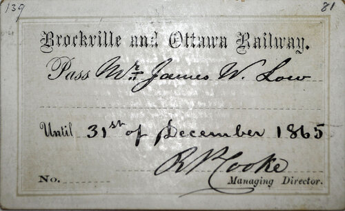 BROCKVILLE & OTTAWA RAILWAY PASS  
