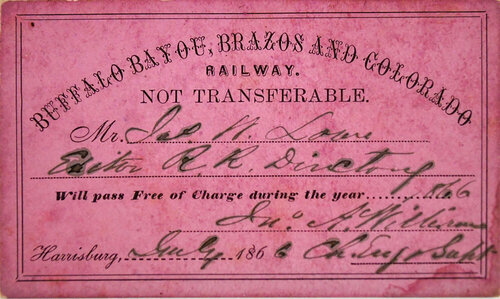 BUFFALO BAYOU BRAZOS & COLORADO RAILWAY PASS  