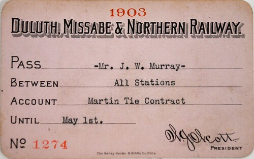 DULUTH MISSABE & NORTHERN RAILWAY PASS  
