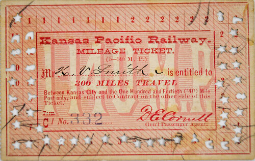 KANSAS PACIFIC RAILWAY MILEAGE TICKET  
