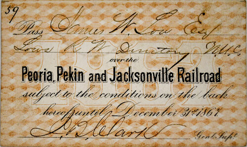 PEORIA PEKIN & JACKSONVILLE RAILROAD PASS  
