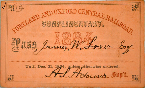 PORTLAND & OXFORD CENTRAL RAILROAD PASS  
