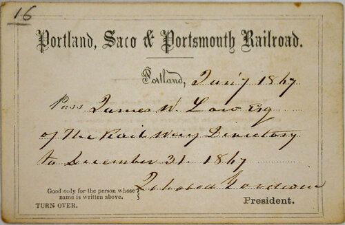 PORTLAND SACO & PORTSMOUTH RAILROAD PASS  
