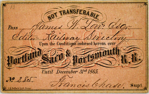 PORTLAND SACO & PORTSMOUTH RR PASS  
