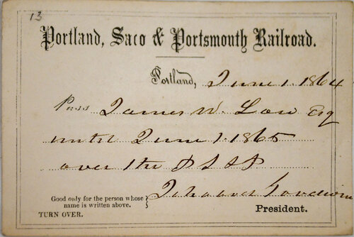PORTLAND SACO & PORTSMOUTH RAILROAD PASS  
