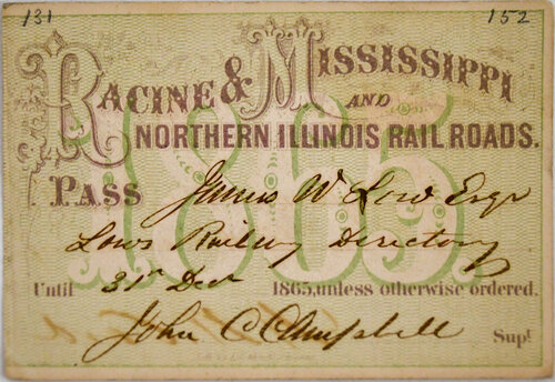 RACINE & MISSISSIPPI & NORTHERN ILLINOIS RAILROADS PASS  
