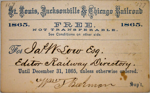 ST LOUIS JACKSONVILLE & CHICAGO RAILROAD PASS  

